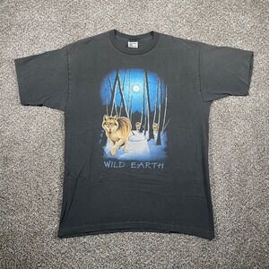 Vintage 90s Wild Earth Wolf Moon Forest T Shirt